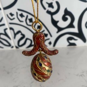 Vintage Dillards CLOISONNE Enameled Egg Ornament Christmas Theme Holiday Gold